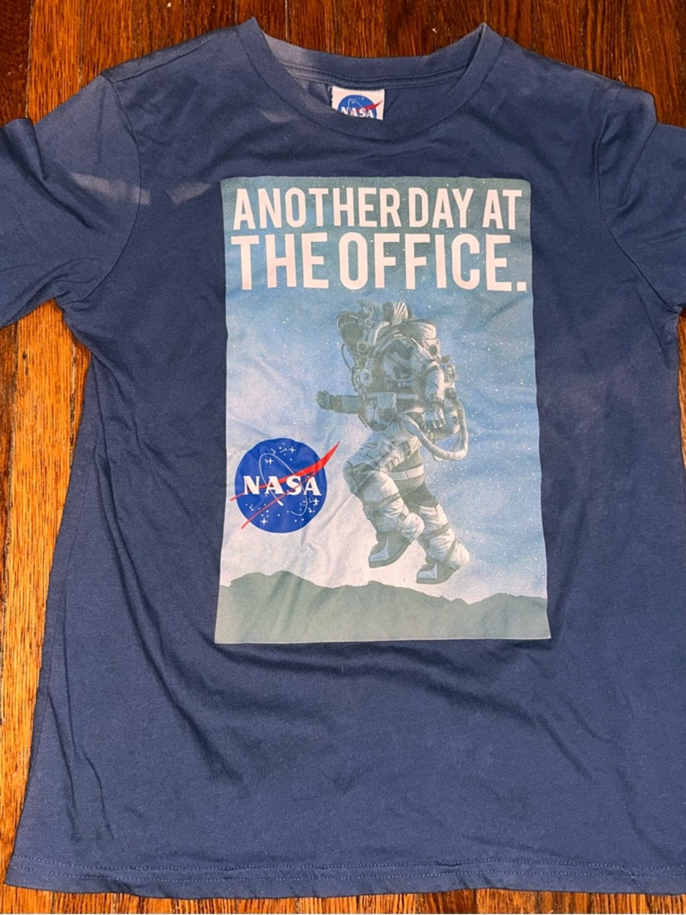 NASA Boys Tshirt "Another Day At The Office" Astronaut Blue Size 18 (Runs Small)